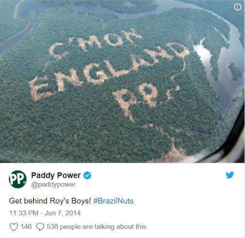 C'mon England rainforest Paddy Power tweet