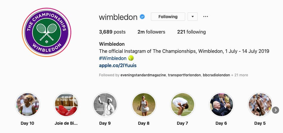 Wimbledon social Instagram account