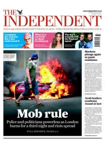 Front page of the Independent