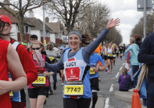 Lucy at mile 17 of the Brighton Marathon 2016
