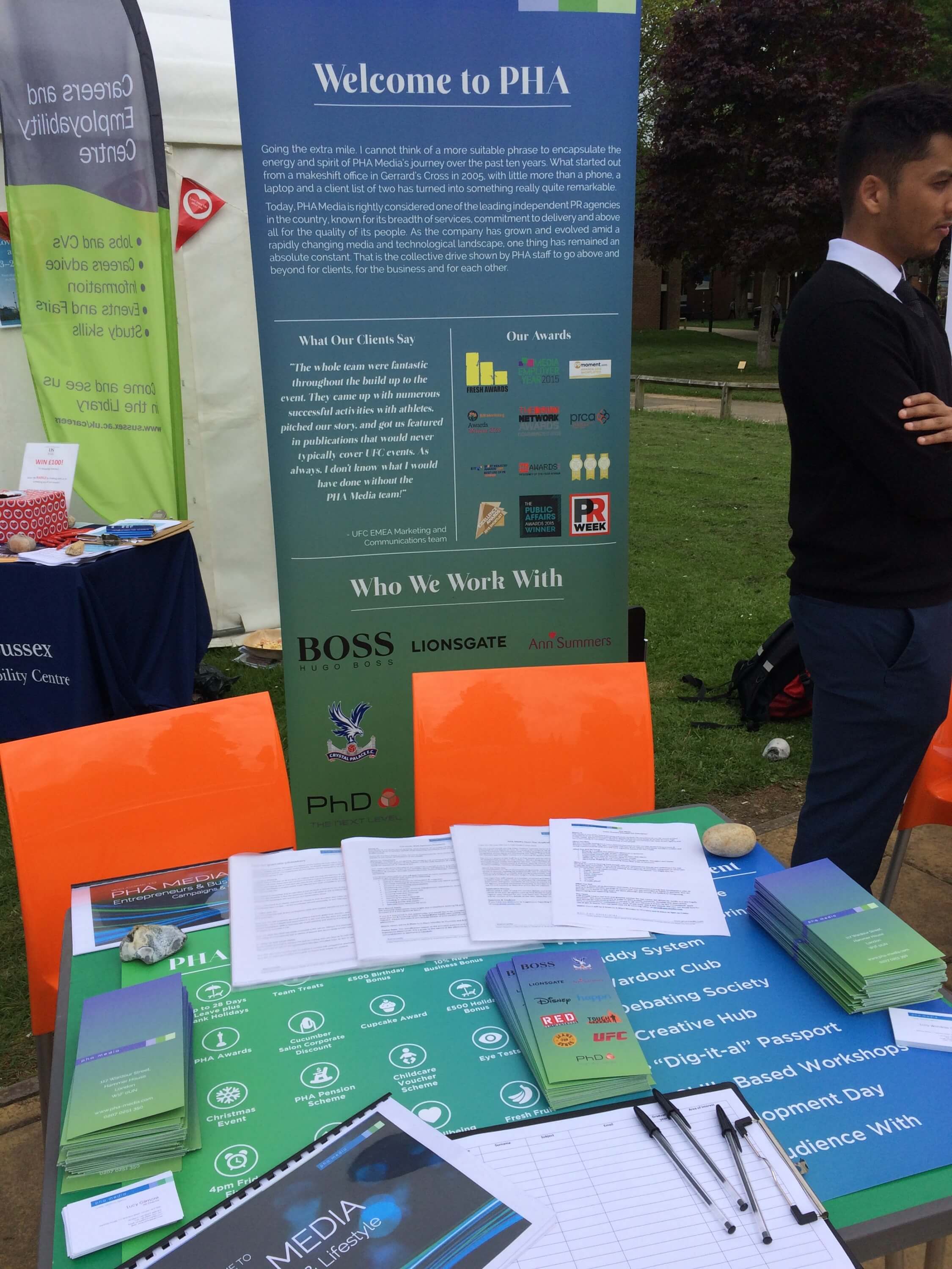The PHA Group's stand at The University of Sussex's Mini Careers Fair was filled with take away material on work opportunities and career advice.