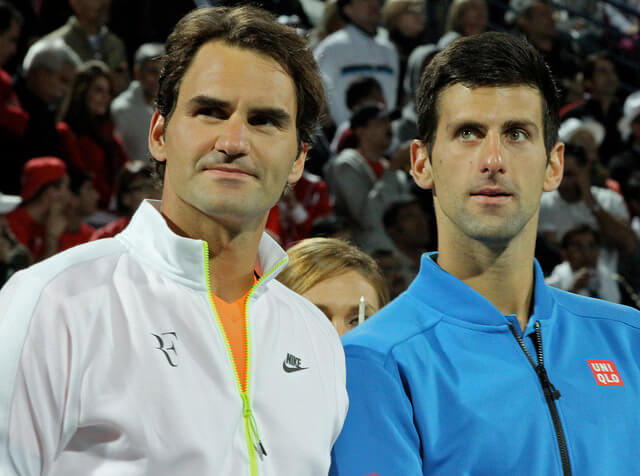 Past it? According to Forbes, Novak Djokovic earned just over $56m in tournament winnings and endorsements in 2016. His rival, Federer, amassed $60 in endorsements alone. Djokovic won four Slam events to Federer’s zero. Image courtesy of Marianne Bevis via Flickr