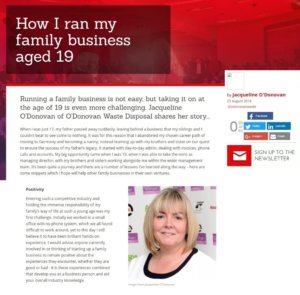 Jacqueline O’Donovan, MD of O’Donovan Waste Disposal, told her inspirational story to Virgin.com