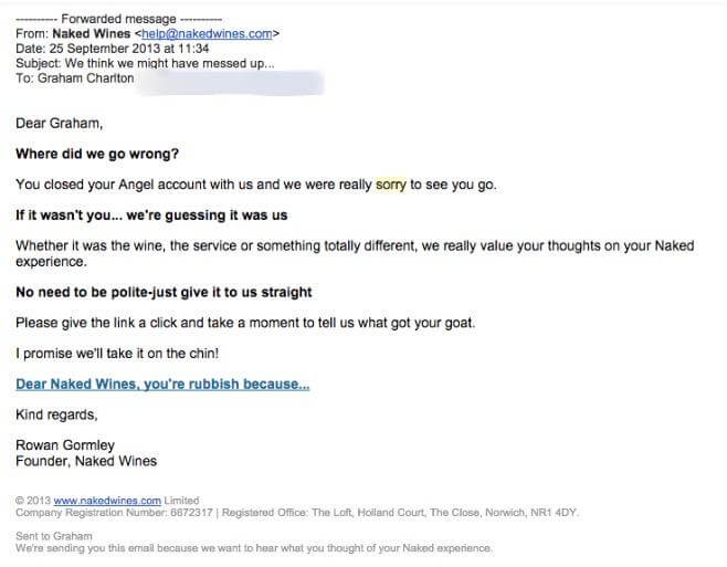 Naked Wines Funny Apology email - PR PHA