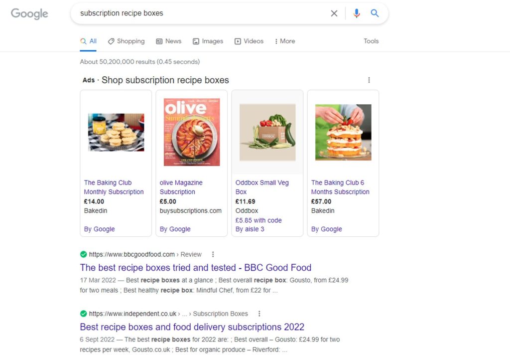 PPC for Recipe Box brands Google Search