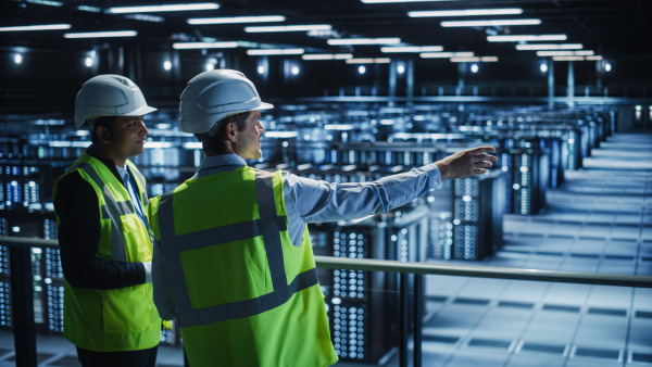 2 people in hardhats discussing global data centre pr agency strategy - The PHA Group